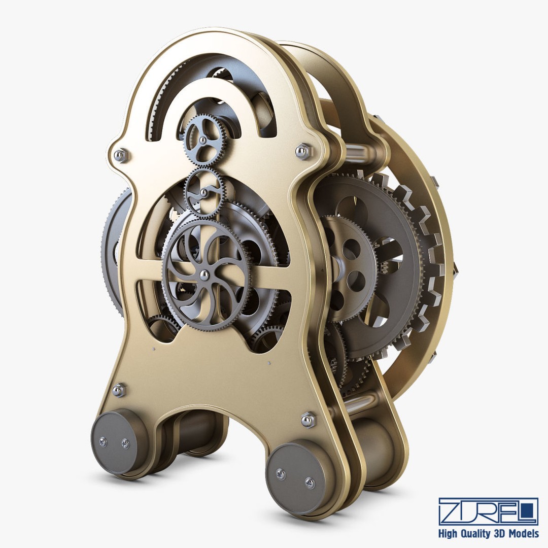 Gear Alarm Clock 3D Model – High Poly Mechanical Design, FBX, OBJ - View 3