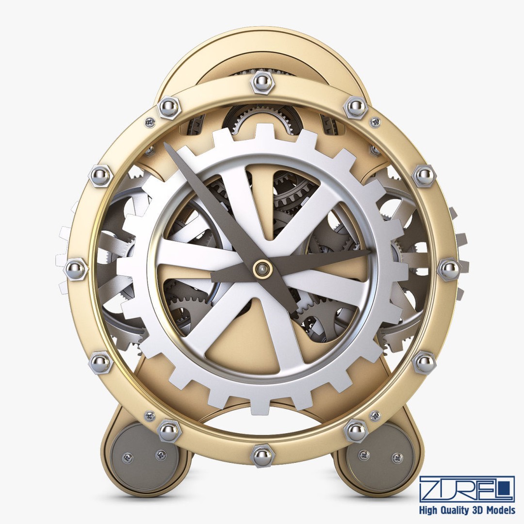 Gear Alarm Clock 3D Model – High Poly Mechanical Design, FBX, OBJ - View 6