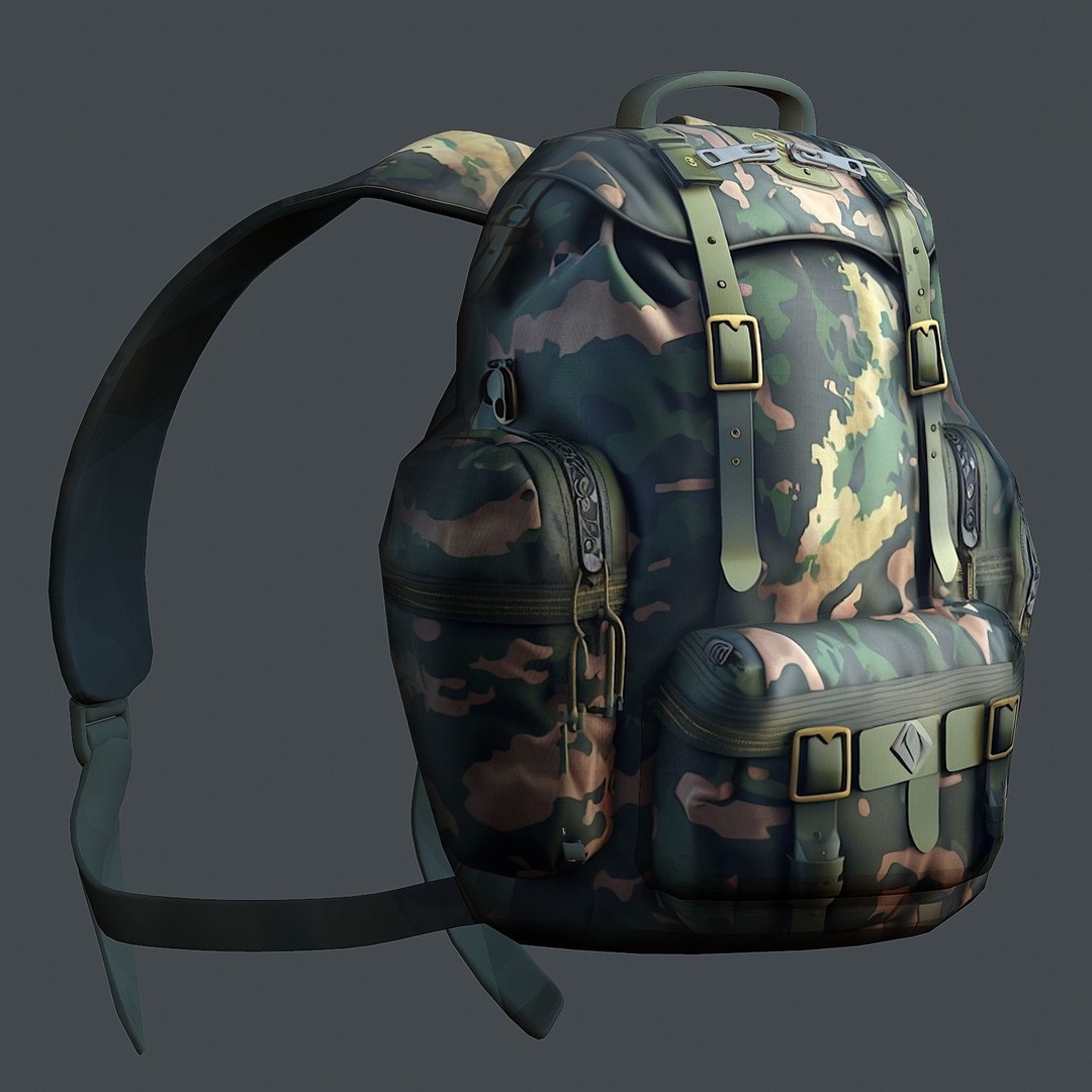 Military Combat Backpack 3D Model – Low Poly Game Asset, FBX/OBJ - View 3
