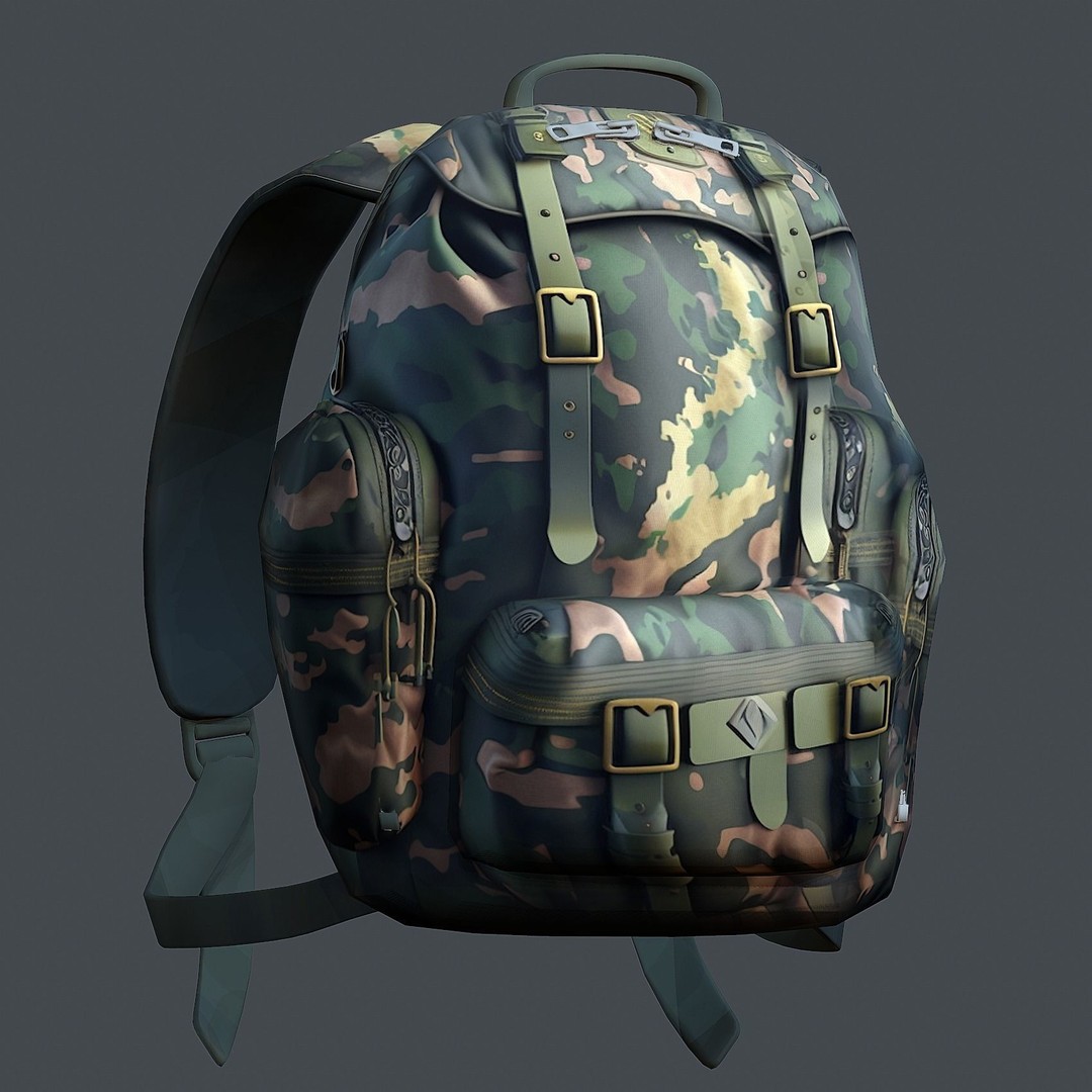 Military Combat Backpack 3D Model – Low Poly Game Asset, FBX/OBJ - View 4