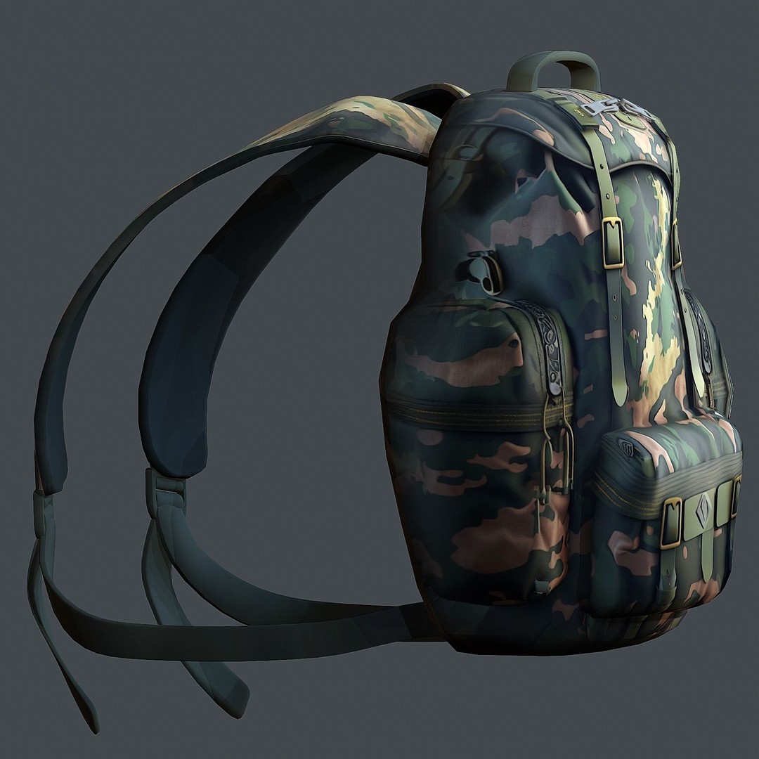 Military Combat Backpack 3D Model – Low Poly Game Asset, FBX/OBJ - View 5