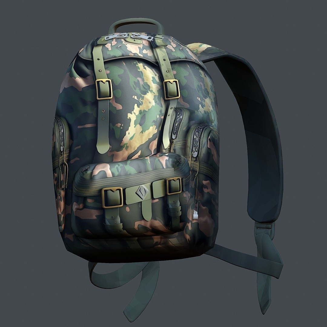 Military Combat Backpack 3D Model – Low Poly Game Asset, FBX/OBJ - View 6
