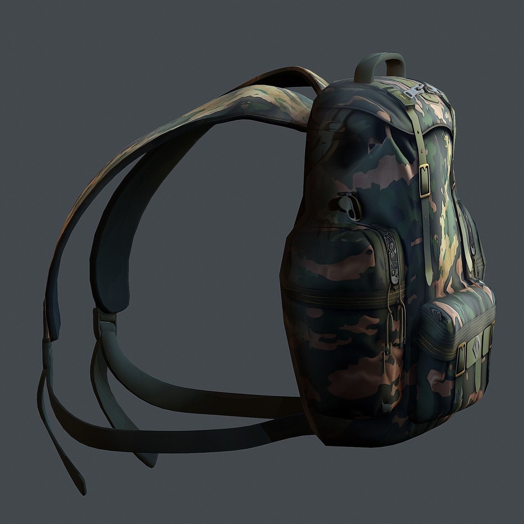 Military Combat Backpack 3D Model – Low Poly Game Asset, FBX/OBJ - View 9