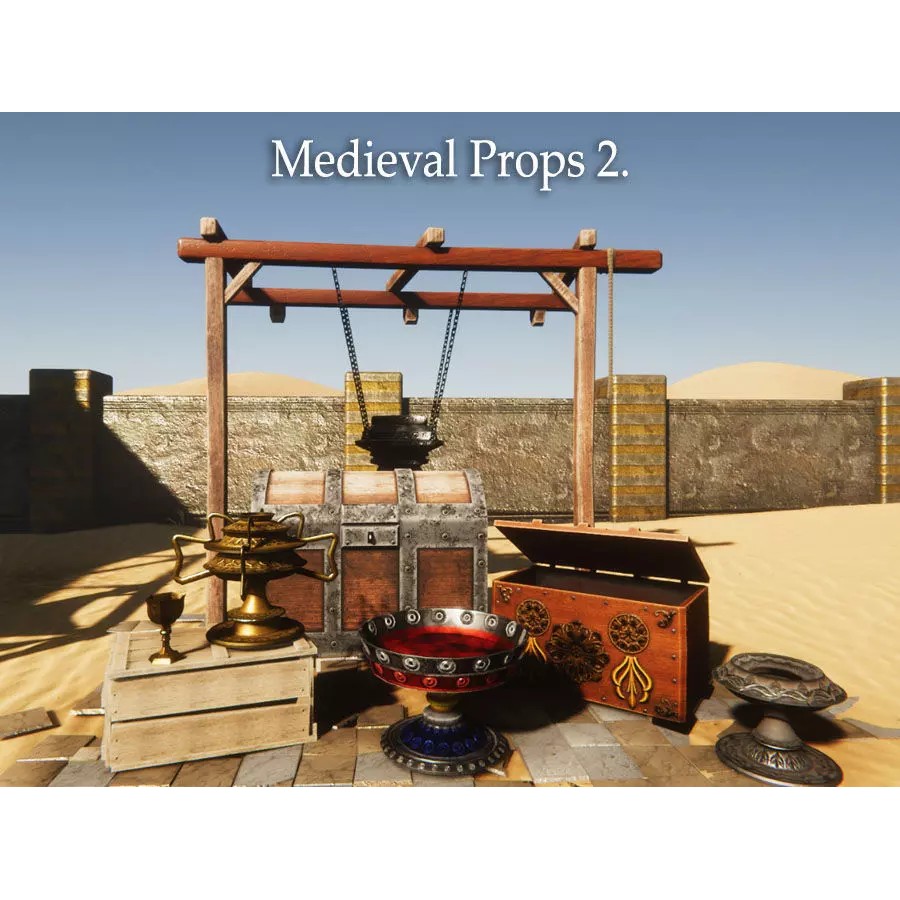 Medieval Props 3D Model – Low Poly Game Asset Collection, FBX - View 2