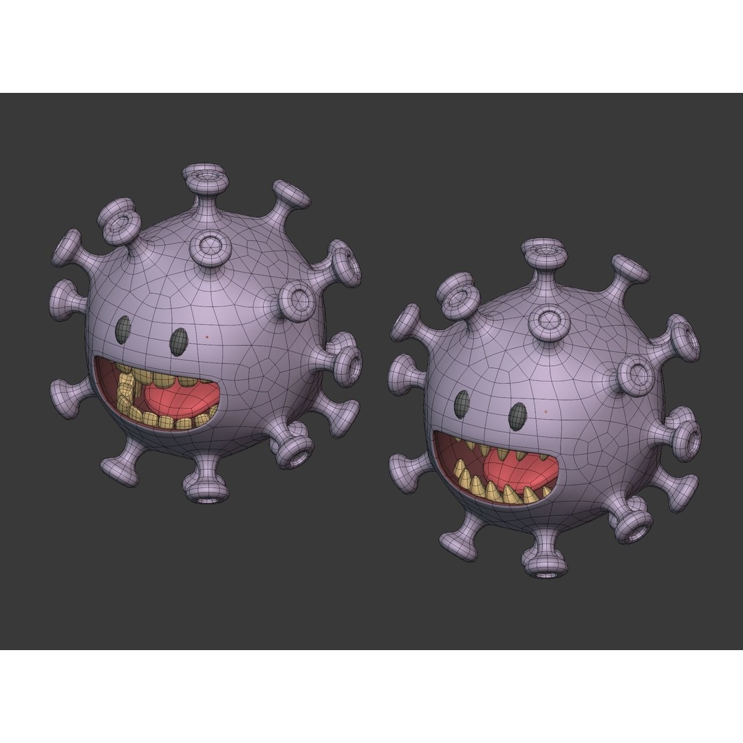 Cartoon Virus Character 3D Model – Low Poly Game Asset, FBX