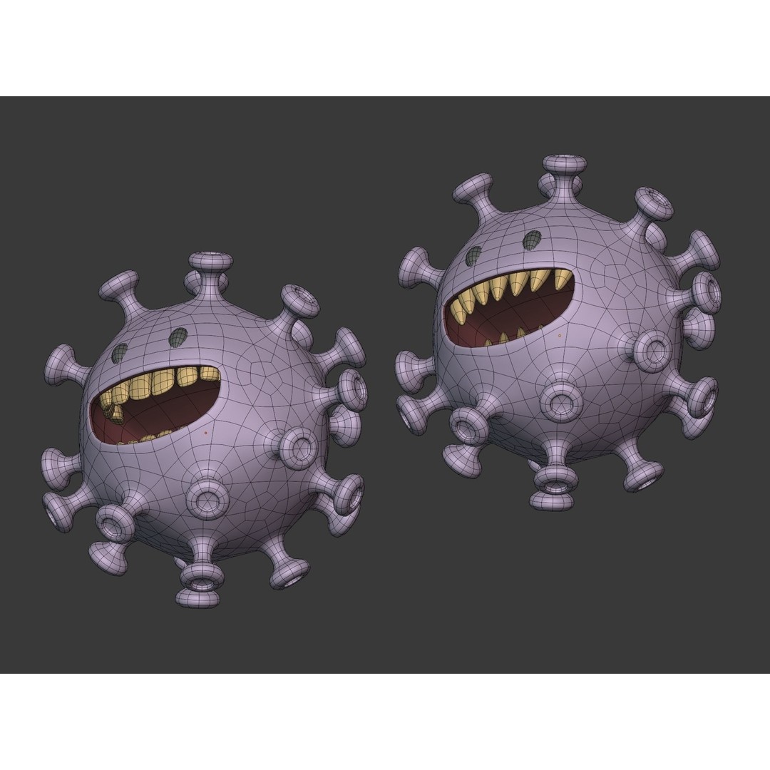 Cartoon Virus Character 3D Model – Low Poly Game Asset, FBX - View 12