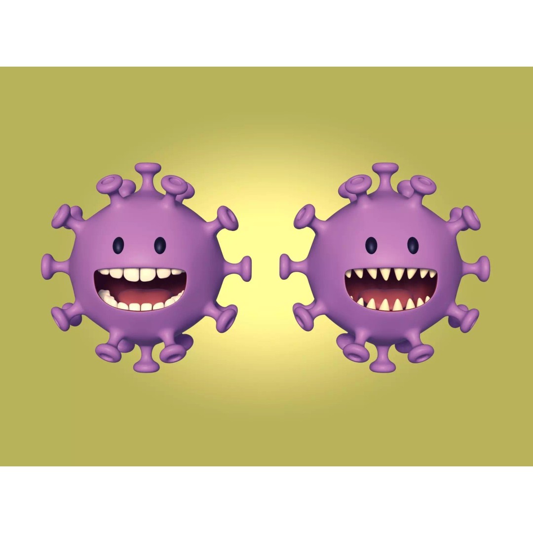 Cartoon Virus Character 3D Model – Low Poly Game Asset, FBX - View 2