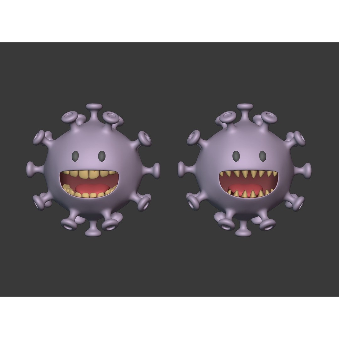 Cartoon Virus Character 3D Model – Low Poly Game Asset, FBX - View 3