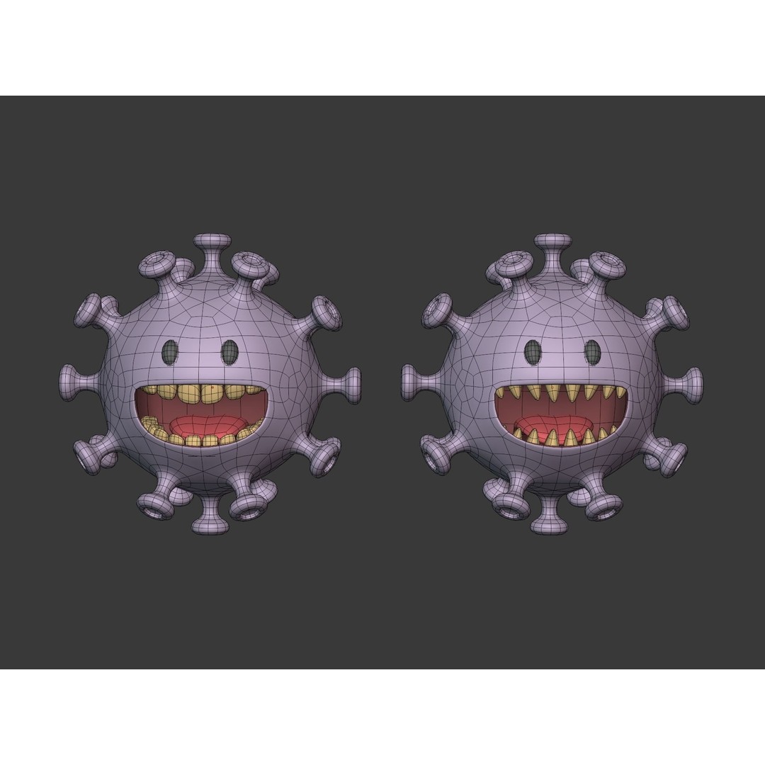 Cartoon Virus Character 3D Model – Low Poly Game Asset, FBX - View 4