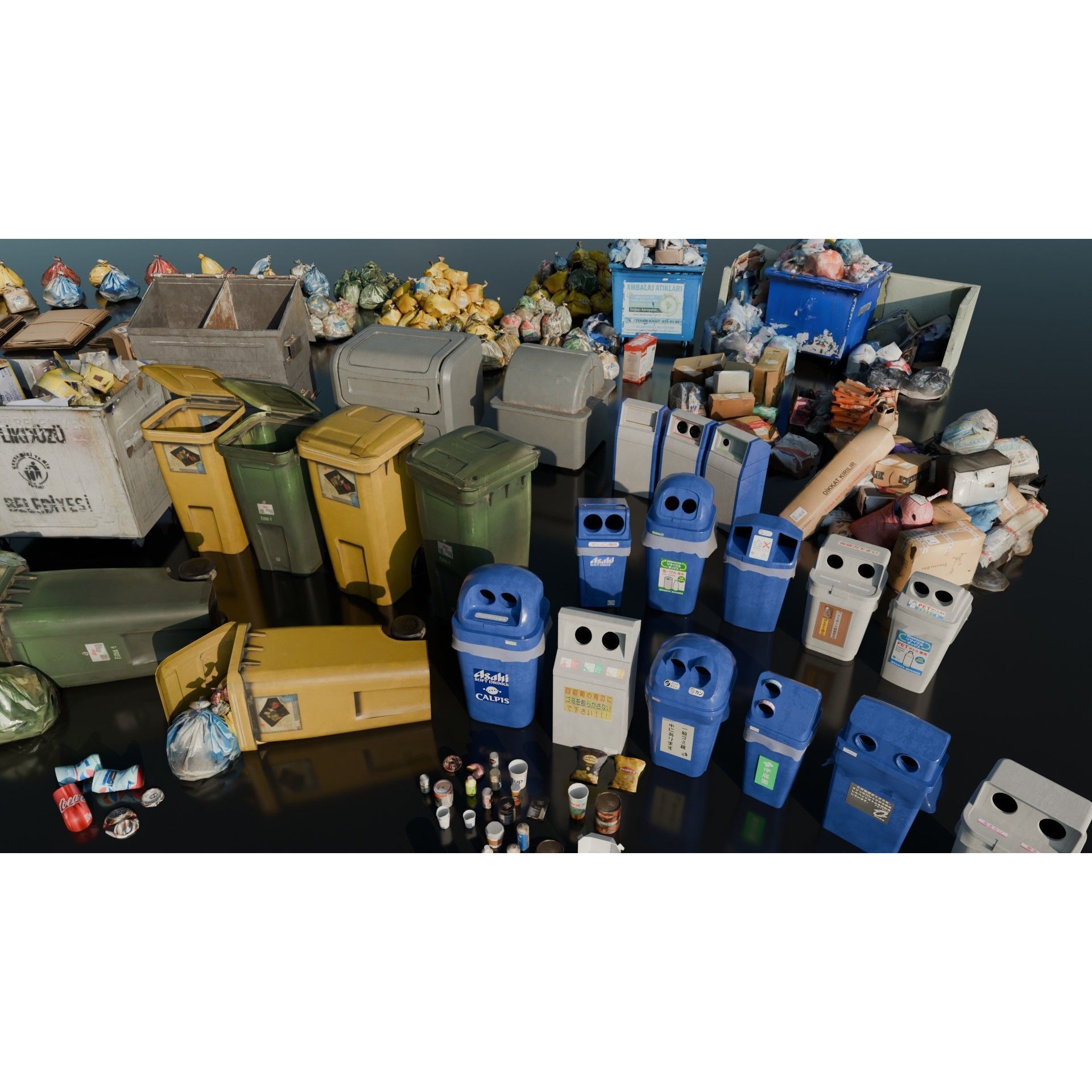 City Garbage Assets - Low-Poly Game-Ready 3D Model - View 5