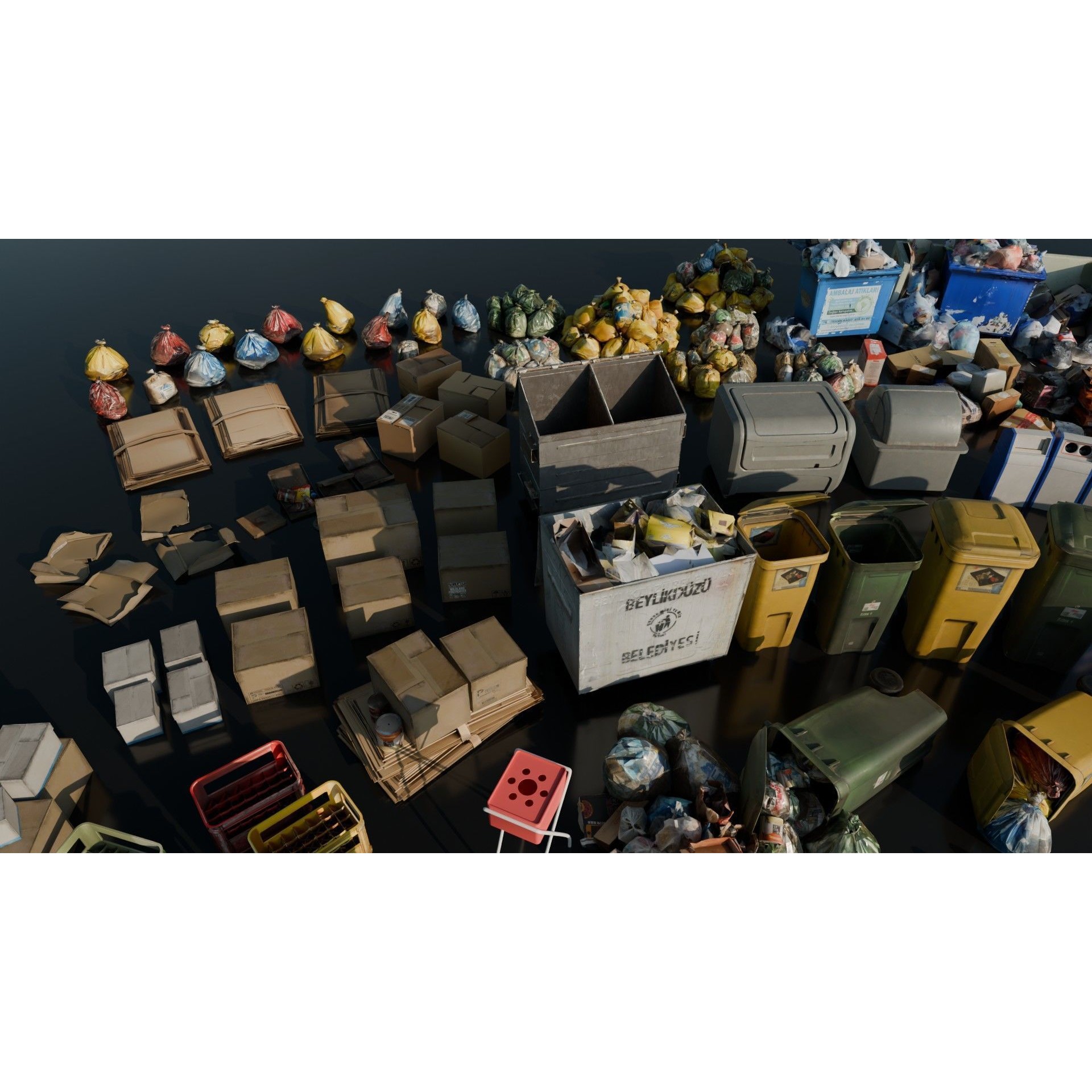 City Garbage Assets - Low-Poly Game-Ready 3D Model - View 7