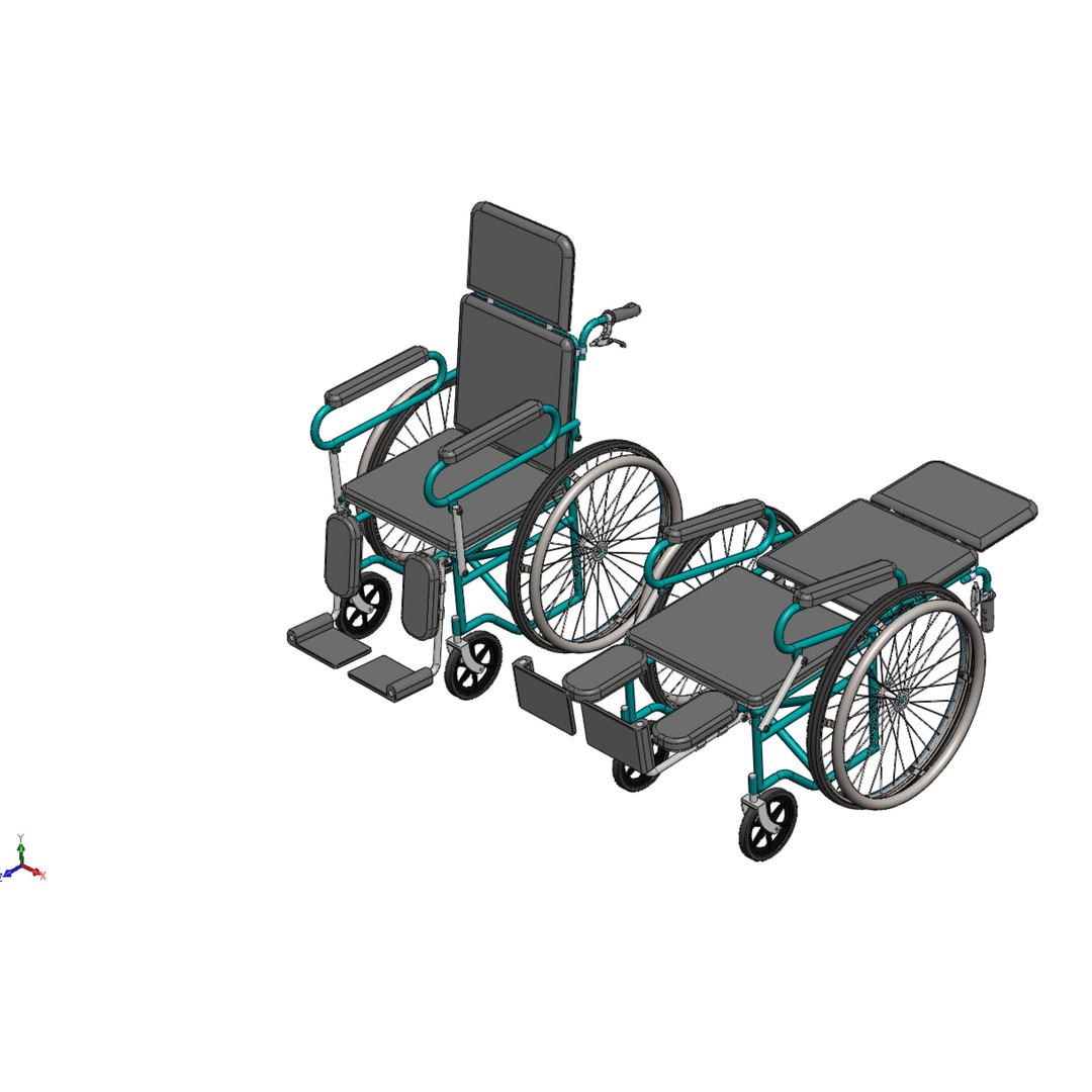Reclining Wheelchair 3D Model – Medical Manual Folding Design, FBX