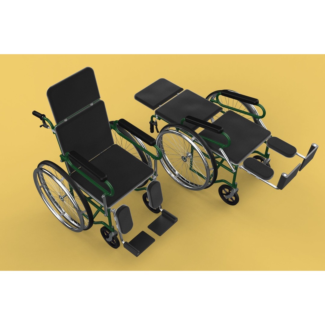 Reclining Wheelchair 3D Model – Medical Manual Folding Design, FBX - View 13