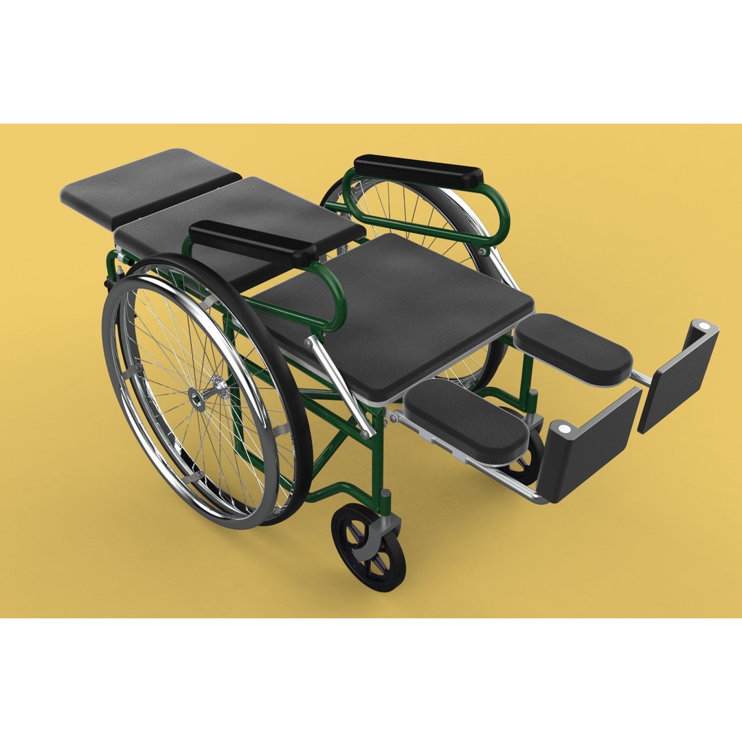 Reclining Wheelchair 3D Model – Medical Manual Folding Design, FBX - View 19