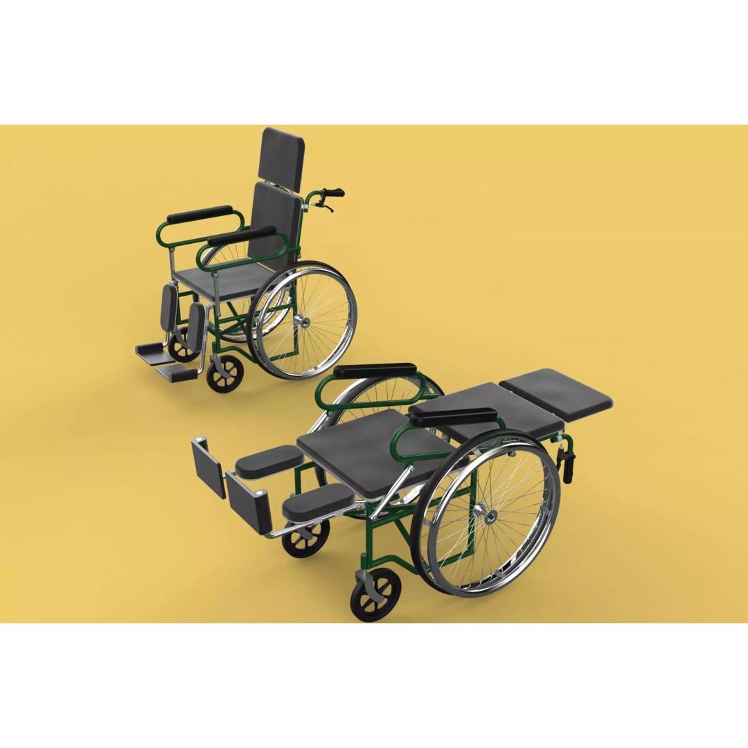 Reclining Wheelchair 3D Model – Medical Manual Folding Design, FBX - View 2