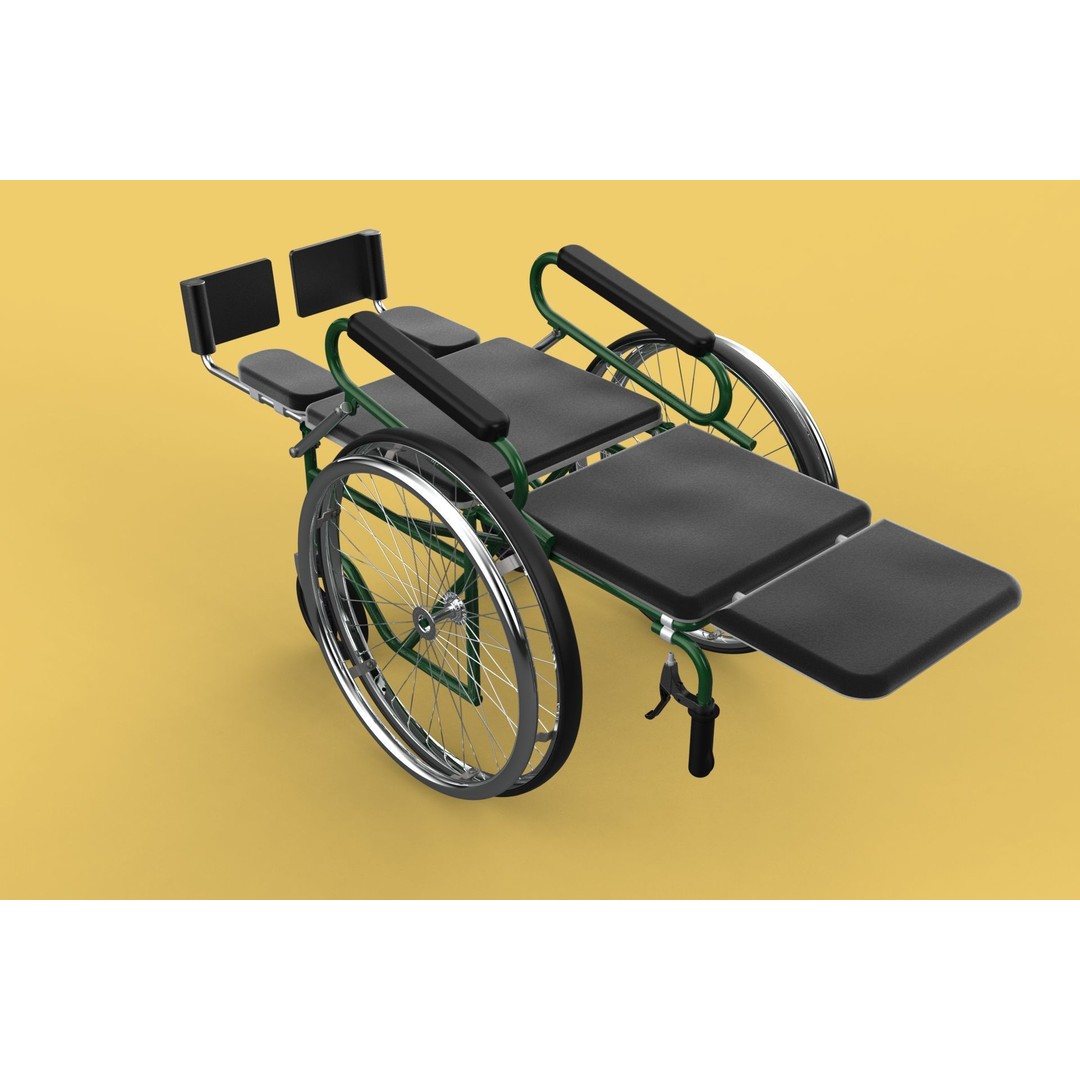 Reclining Wheelchair 3D Model – Medical Manual Folding Design, FBX - View 21