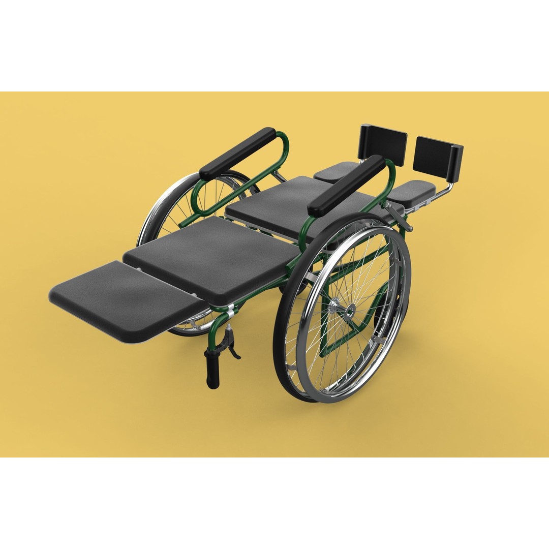 Reclining Wheelchair 3D Model – Medical Manual Folding Design, FBX - View 22