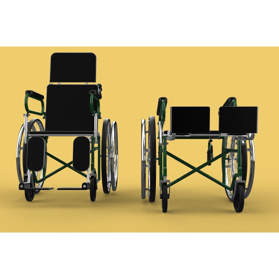 Reclining Wheelchair 3D Model – Medical Manual Folding Design, FBX - View 24