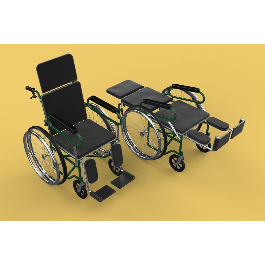 Reclining Wheelchair 3D Model – Medical Manual Folding Design, FBX - View 3