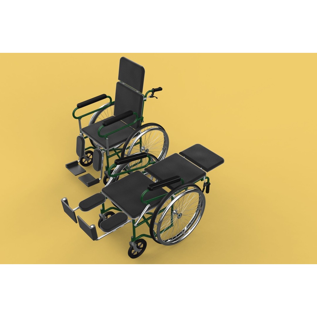 Reclining Wheelchair 3D Model – Medical Manual Folding Design, FBX - View 4