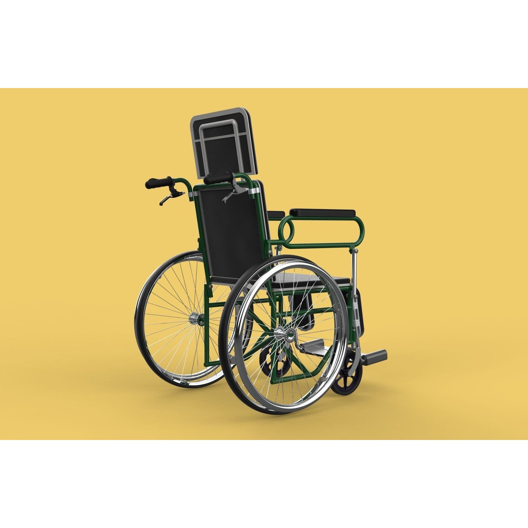 Reclining Wheelchair 3D Model – Medical Manual Folding Design, FBX - View 45