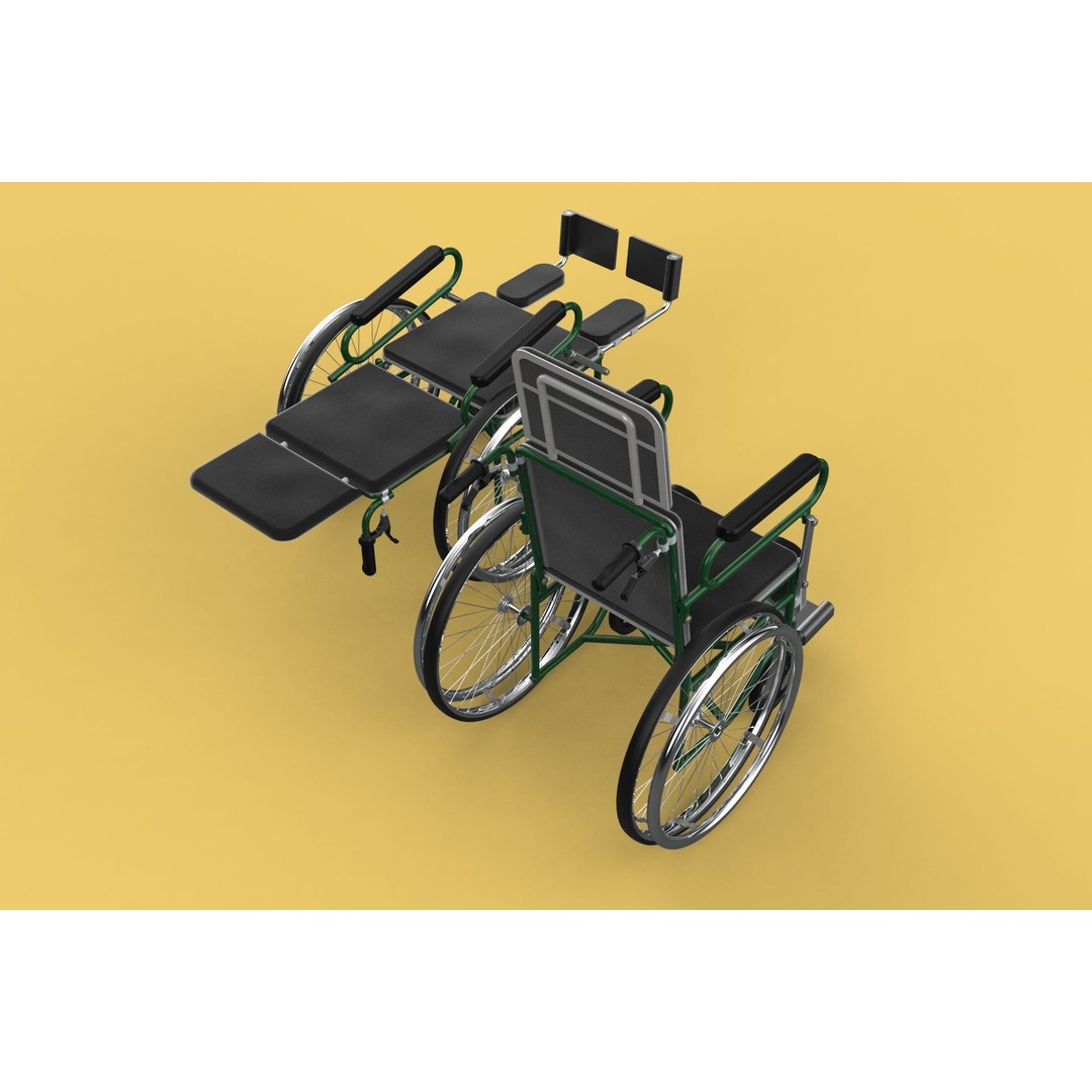 Reclining Wheelchair 3D Model – Medical Manual Folding Design, FBX - View 5