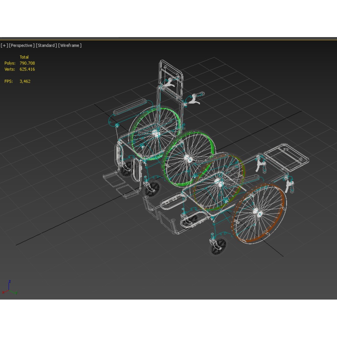 Reclining Wheelchair 3D Model – Medical Manual Folding Design, FBX - View 53