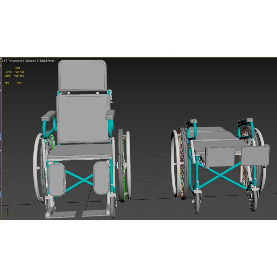 Reclining Wheelchair 3D Model – Medical Manual Folding Design, FBX - View 54