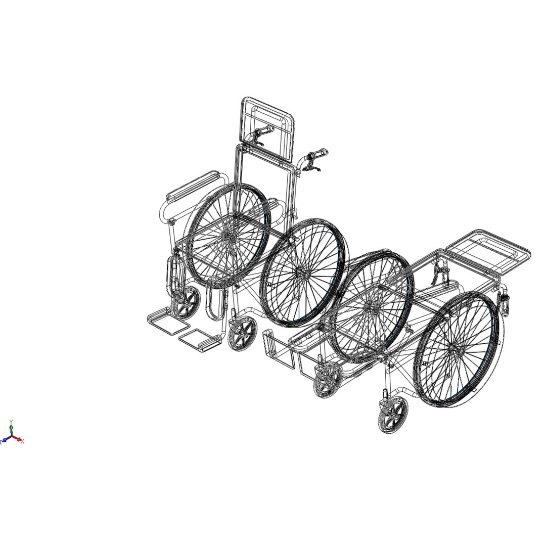 Reclining Wheelchair 3D Model – Medical Manual Folding Design, FBX - View 55