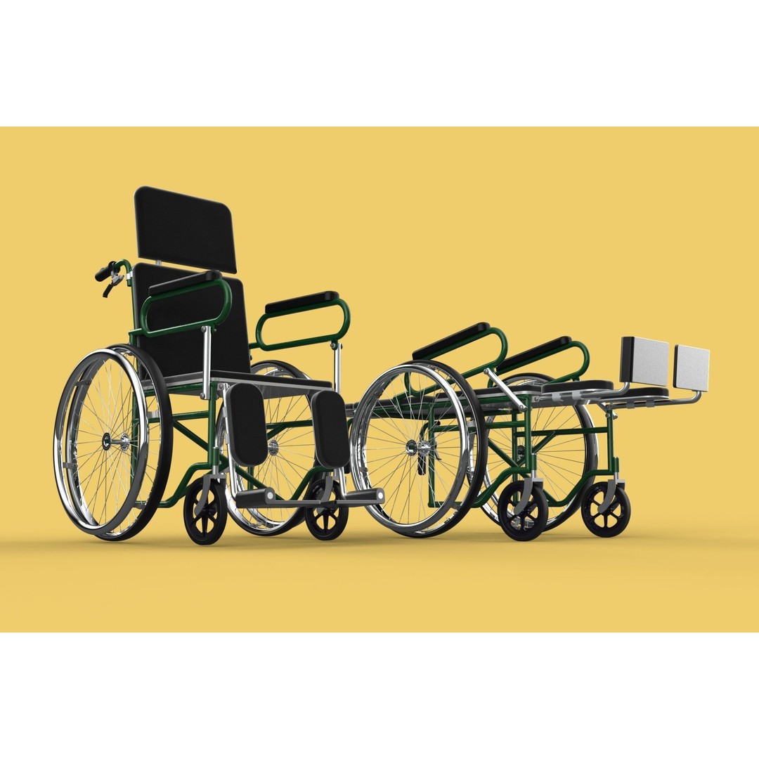 Reclining Wheelchair 3D Model – Medical Manual Folding Design, FBX - View 6