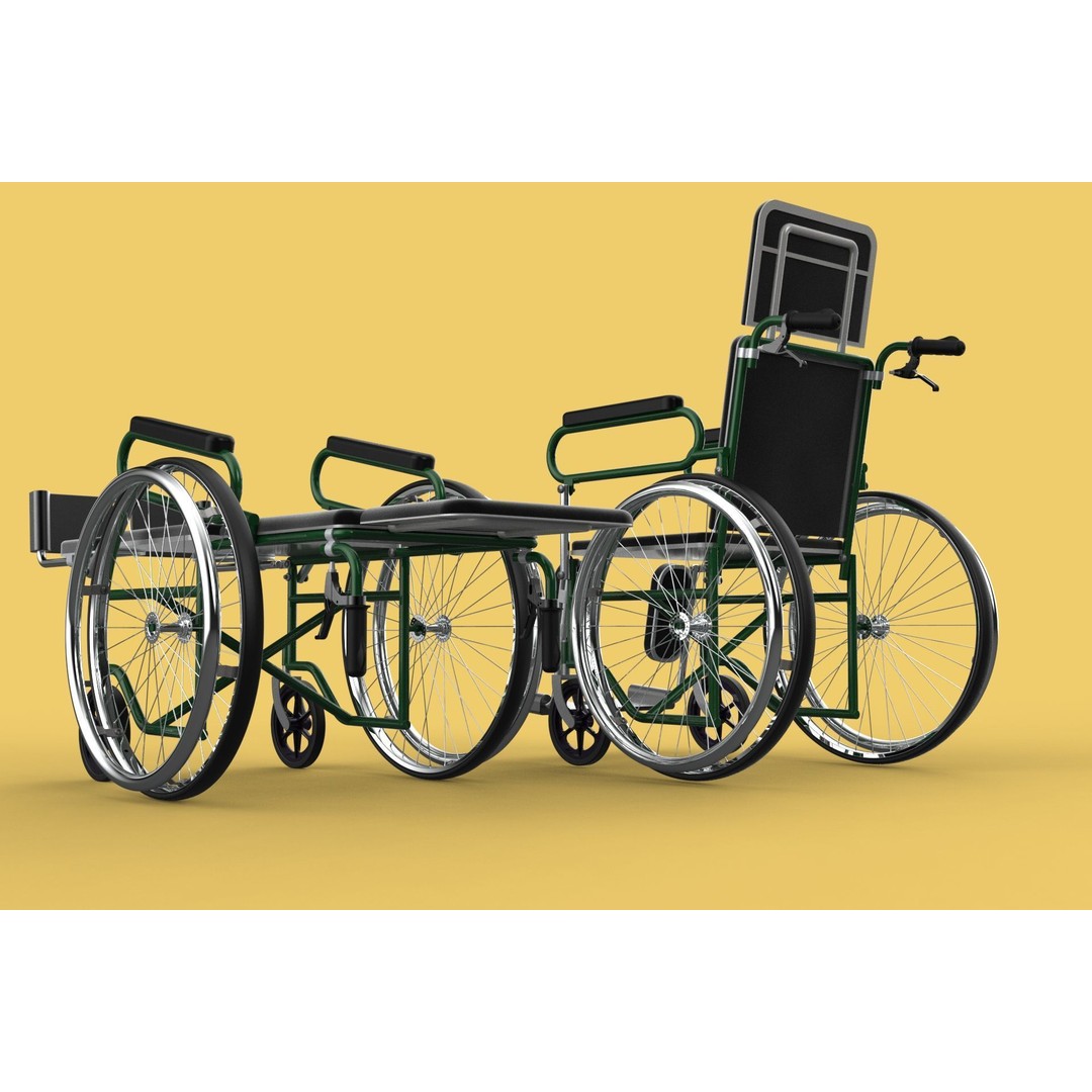 Reclining Wheelchair 3D Model – Medical Manual Folding Design, FBX - View 7