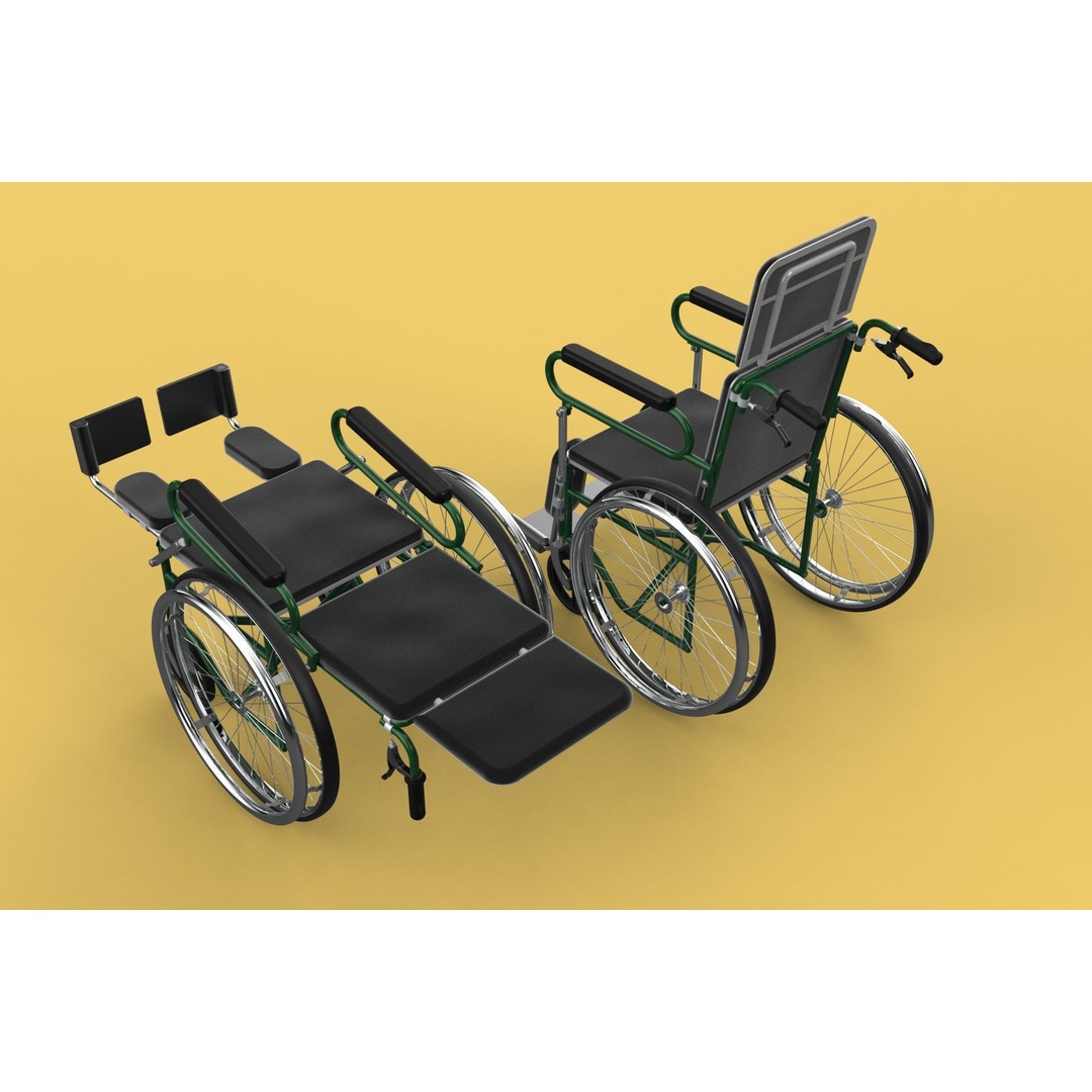 Reclining Wheelchair 3D Model – Medical Manual Folding Design, FBX - View 8