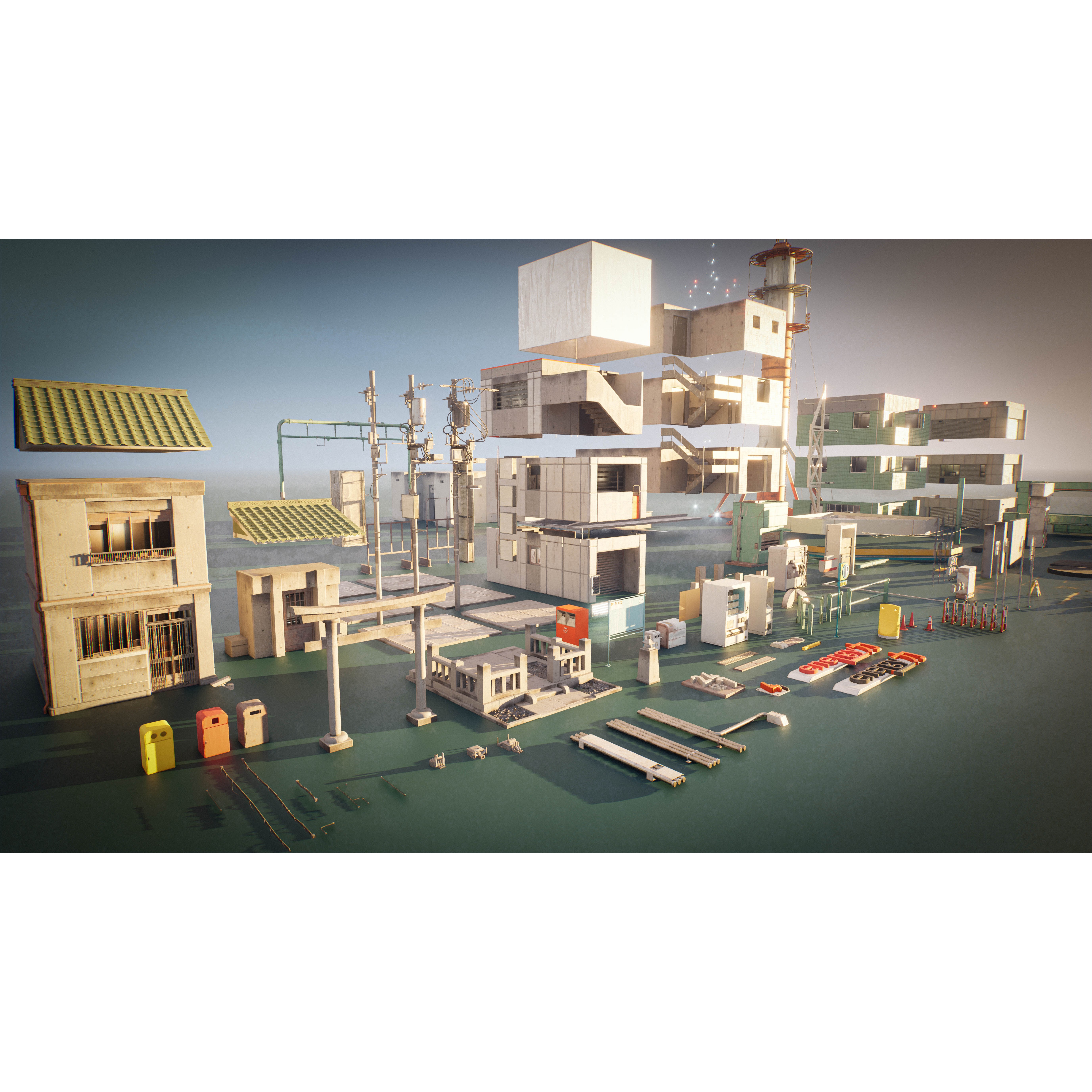 Tokyo Kitbash Set - Low-Poly Game-Ready 3D Model