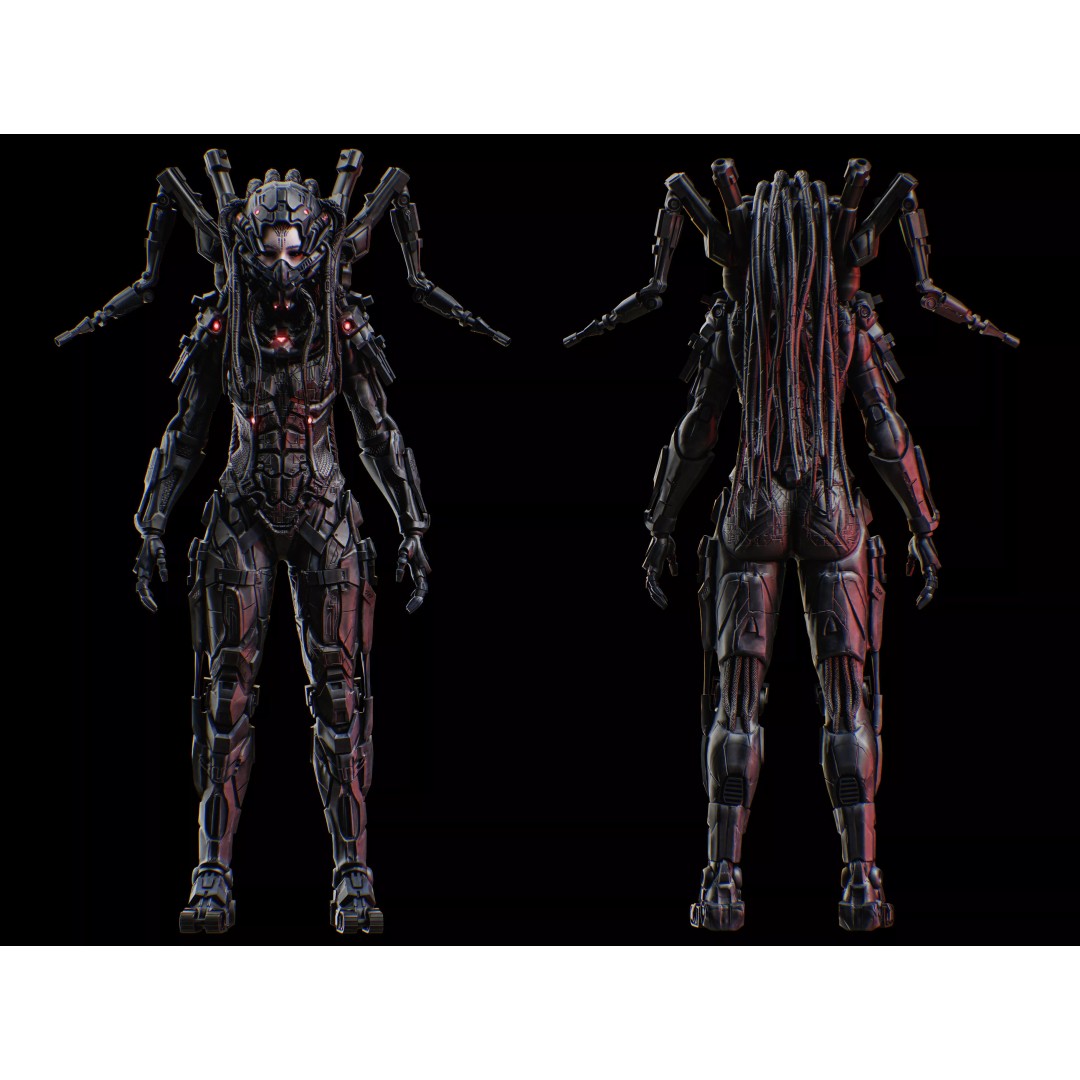 Sci-Fi Female Assault Cyborg 3D Model – Low Poly Rigged Character, FBX - View 13