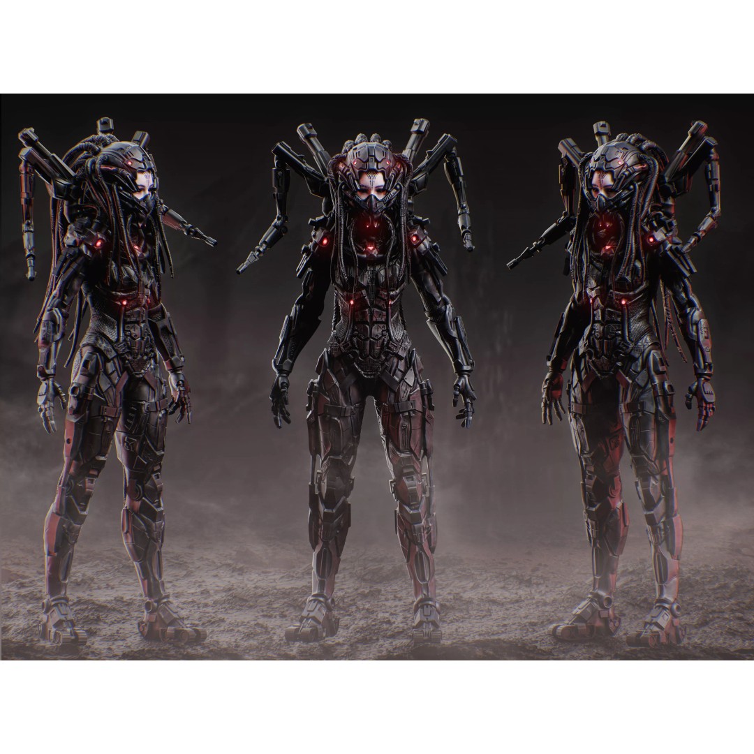 Sci-Fi Female Assault Cyborg 3D Model – Low Poly Rigged Character, FBX - View 2