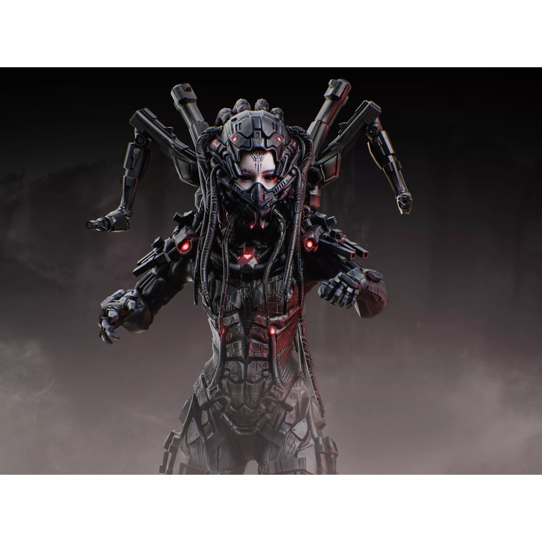 Sci-Fi Female Assault Cyborg 3D Model – Low Poly Rigged Character, FBX - View 3