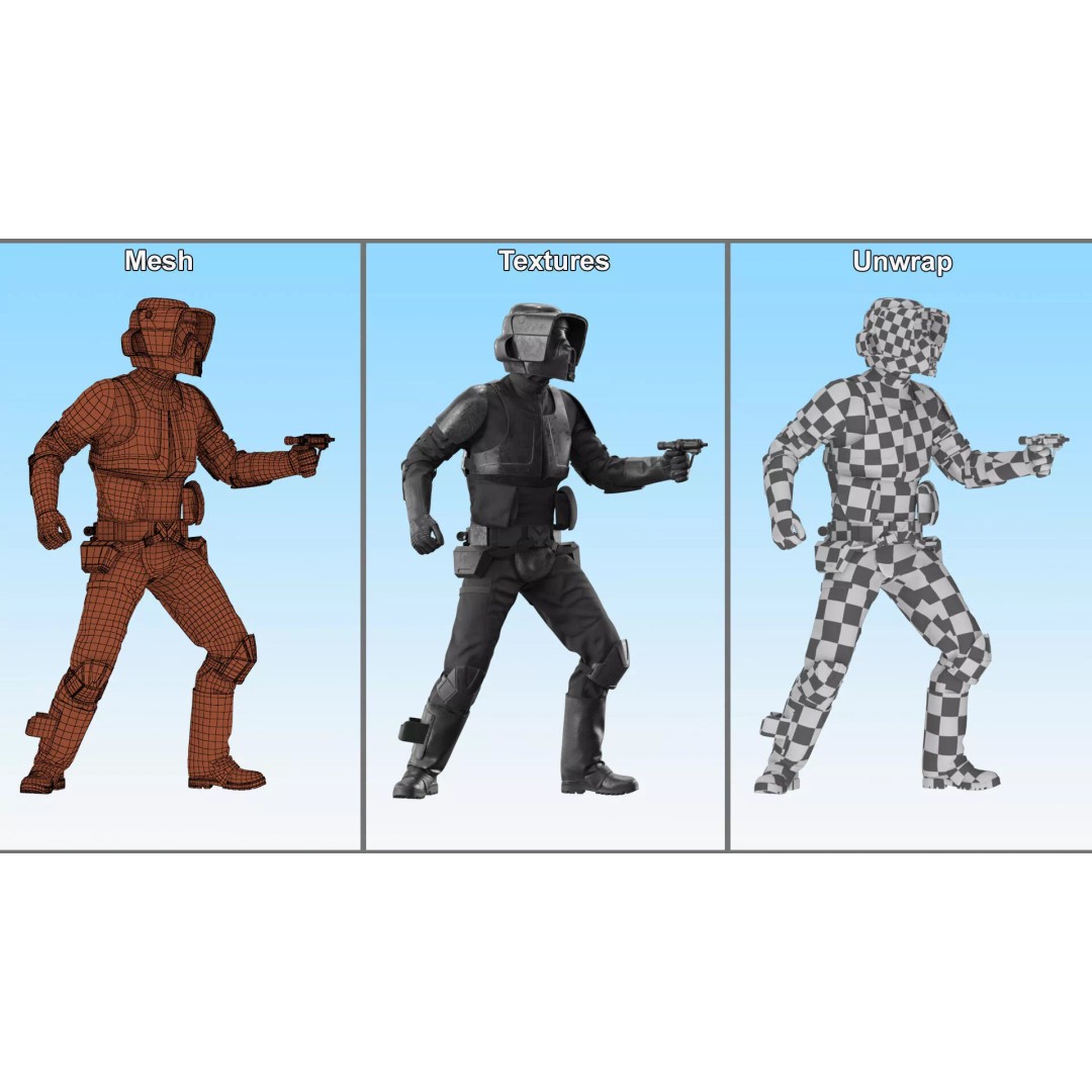 Star Wars Tactical Trooper 3D Model – Firing Pose with Blaster, FBX - View 12