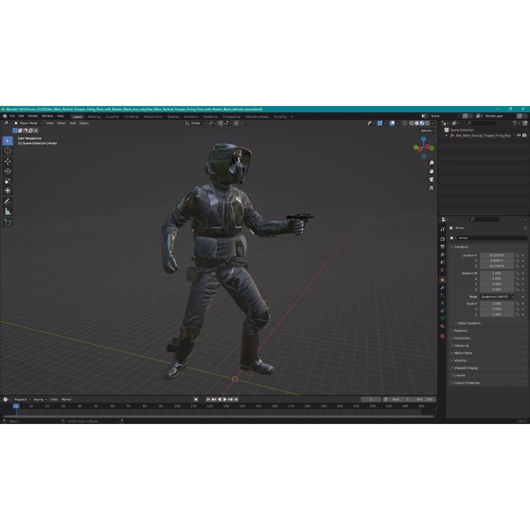 Star Wars Tactical Trooper 3D Model – Firing Pose with Blaster, FBX - View 23