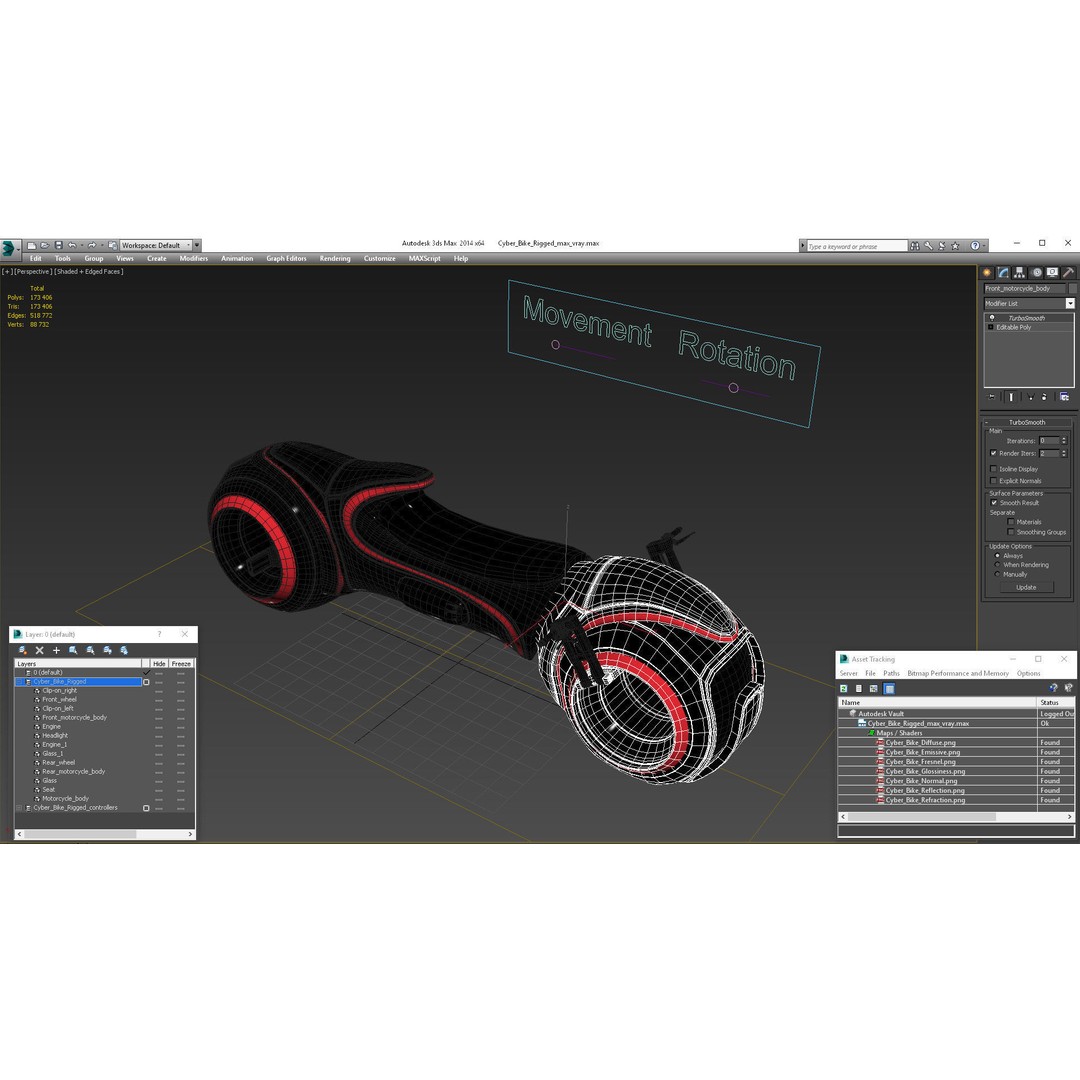 Cyber Bike 3D Model – Futuristic Rigged Vehicle, PBR Textures - View 16