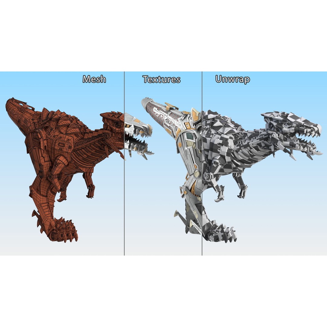 Mechanical T-Rex 3D Model – Realistic Robotic Dinosaur, FBX, PBR - View 15