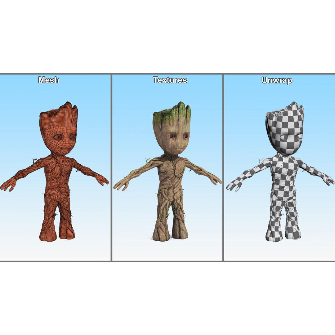 Little Groot 3D Model – High Poly Character with PBR Textures, FBX - View 12