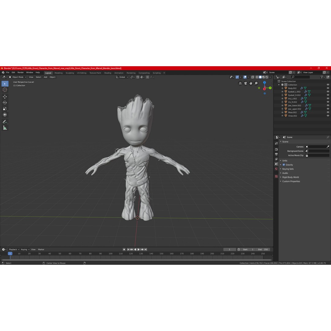 Little Groot 3D Model – High Poly Character with PBR Textures, FBX - View 19
