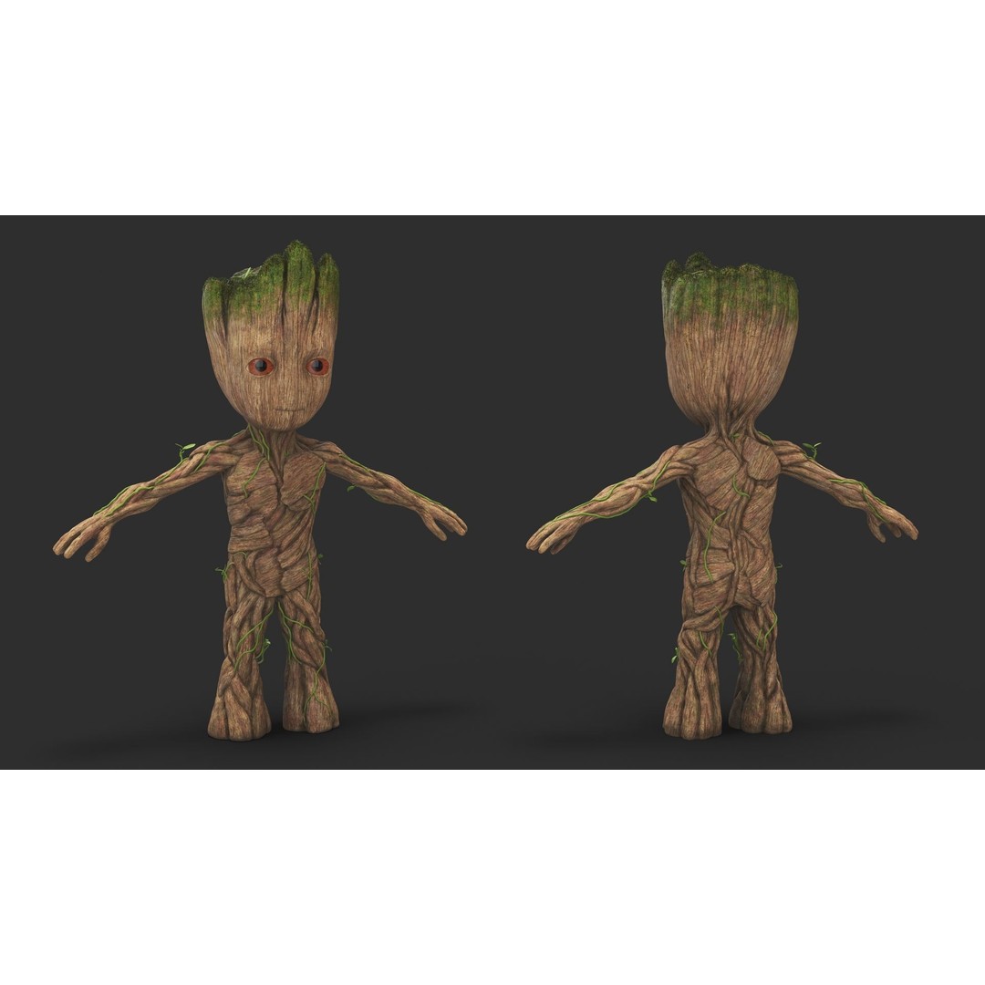 Little Groot 3D Model – High Poly Character with PBR Textures, FBX - View 5