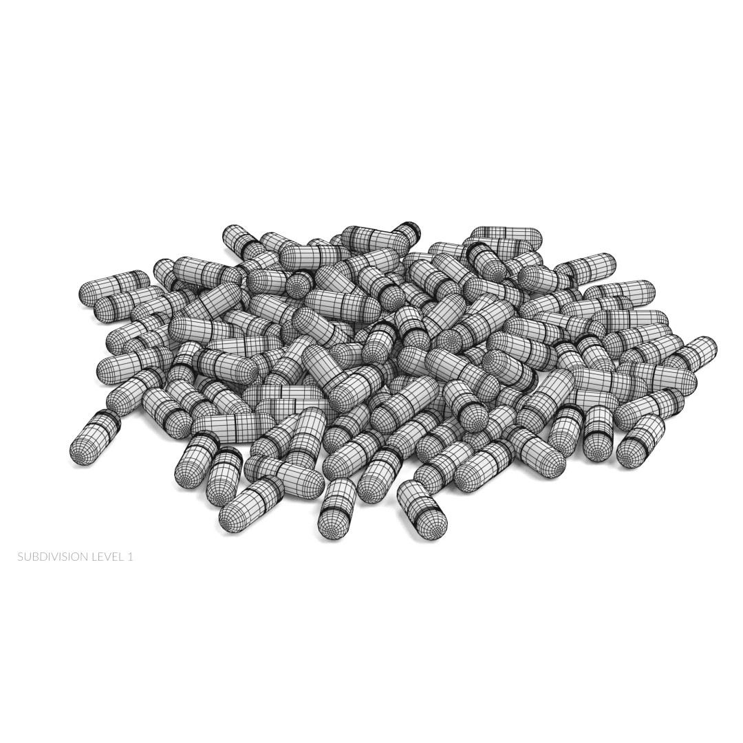 Pile of Pills 3D Model – Realistic Blue and White Capsules for Medical Use