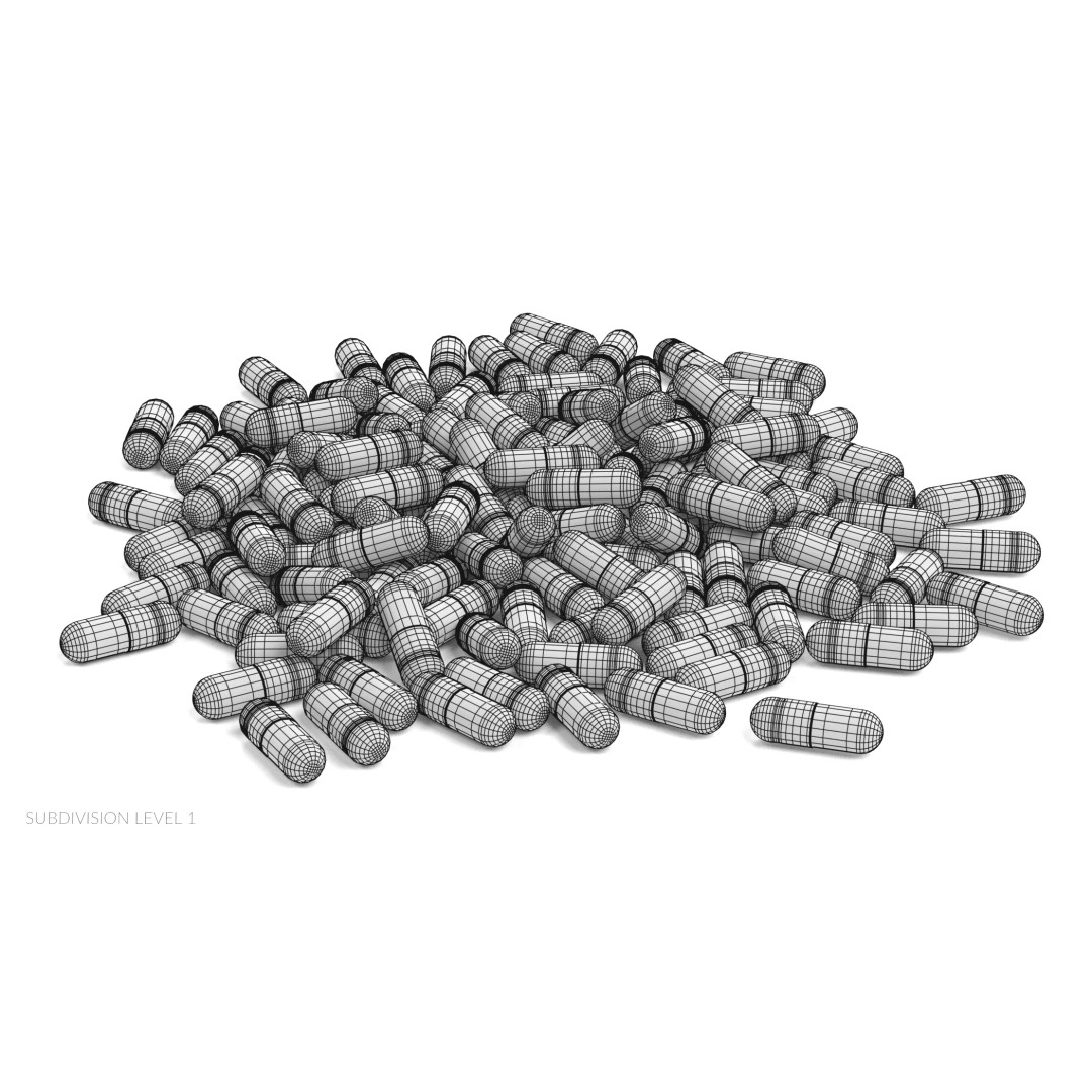 Pile of Pills 3D Model – Realistic Blue and White Capsules for Medical Use - View 13