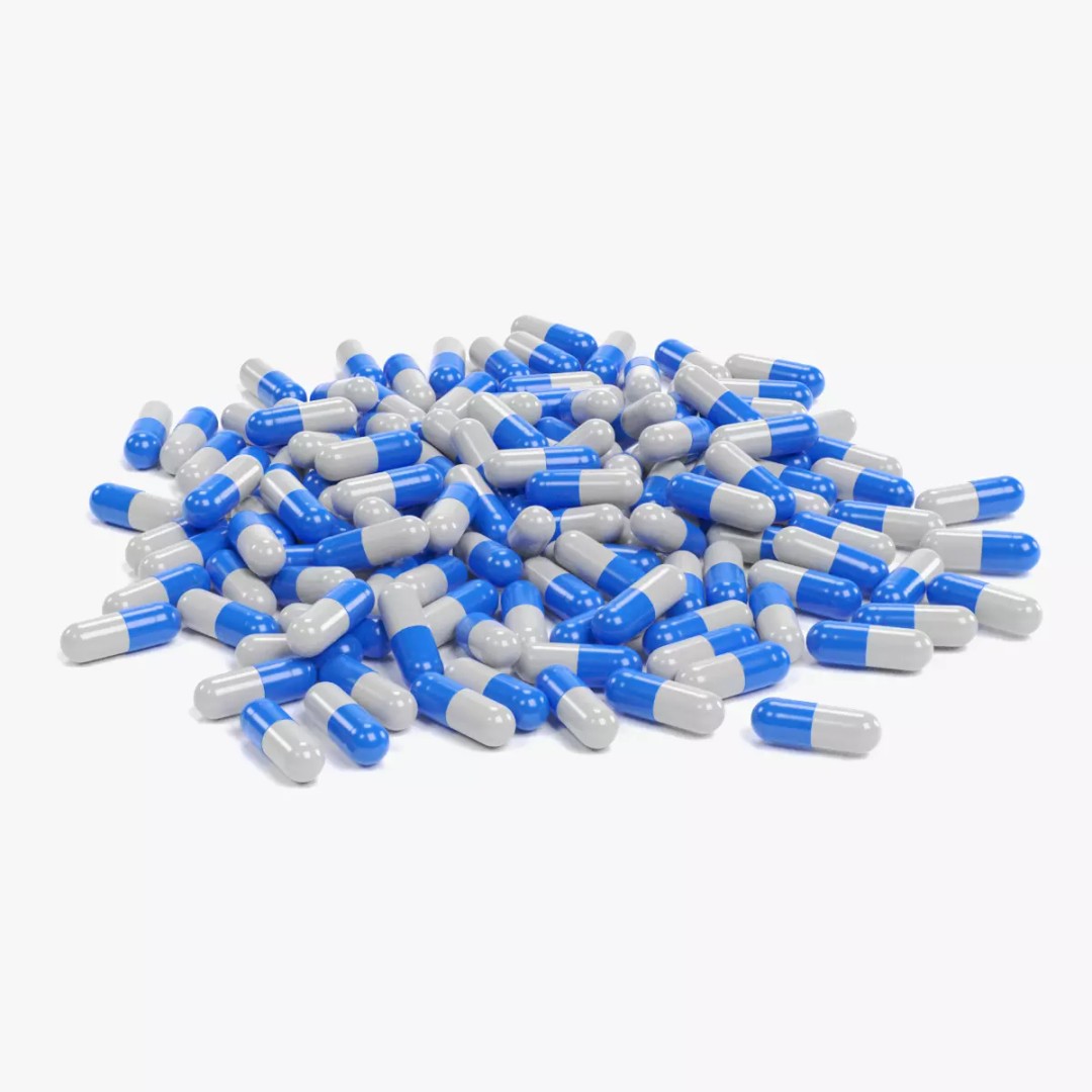 Pile of Pills 3D Model – Realistic Blue and White Capsules for Medical Use - View 2