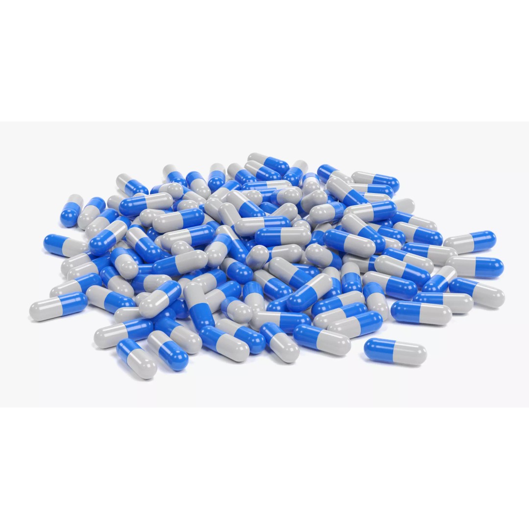 Pile of Pills 3D Model – Realistic Blue and White Capsules for Medical Use - View 3