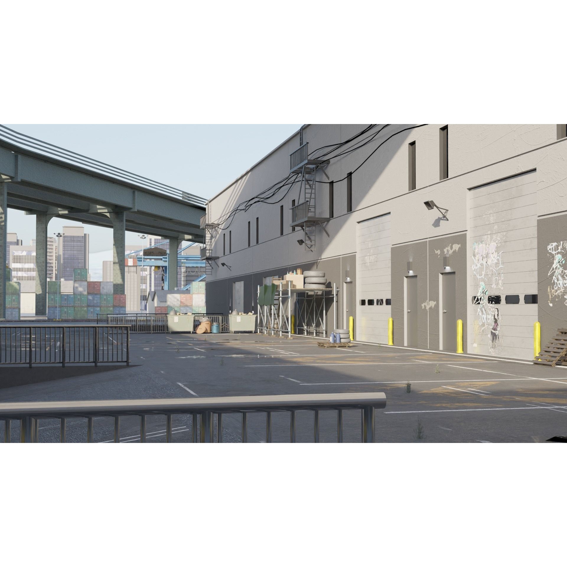 Garage Alleyway - Low-Poly Game-Ready 3D Model - View 3