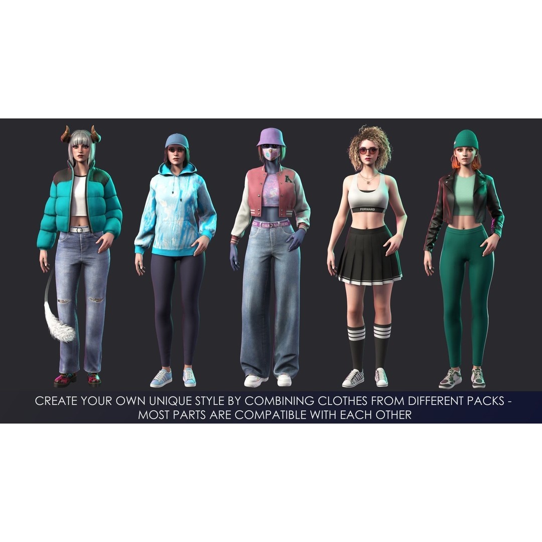 Casual Wear Girls 3D Model – Realistic Stylized Character Pack, FBX - View 11