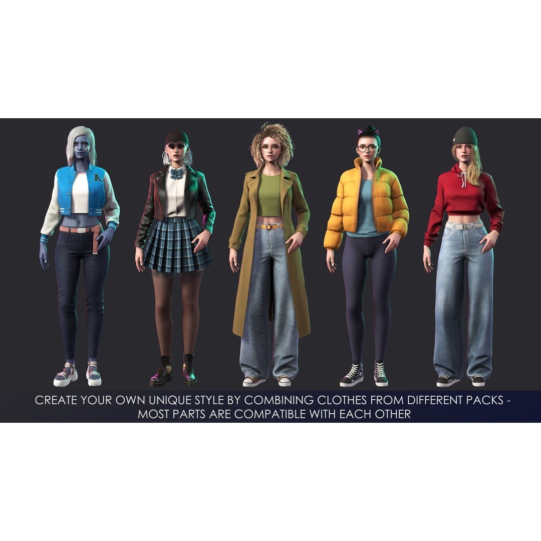 Casual Wear Girls 3D Model – Realistic Stylized Character Pack, FBX - View 12